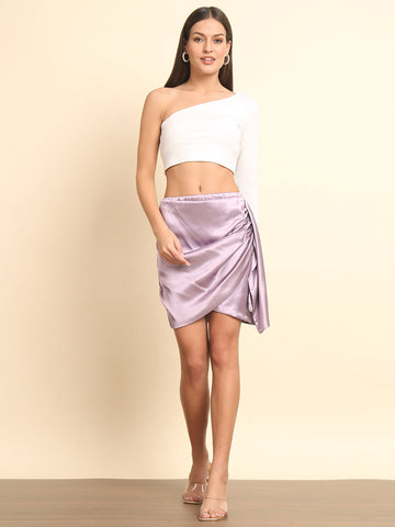 Lilac Satin Draped Skirt
