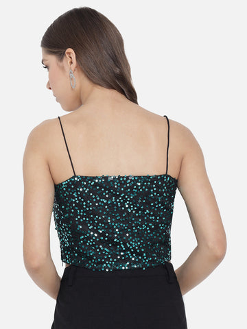 Green Sequence Crop Top