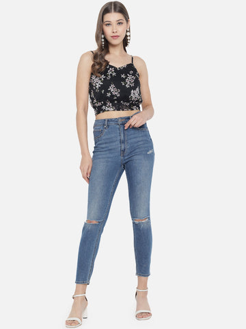 Printed Black Dobby Top