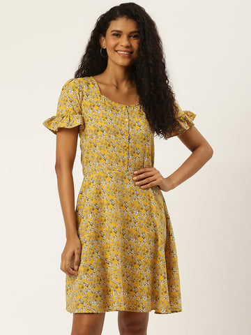 Yellow Ditsy Floral Dress