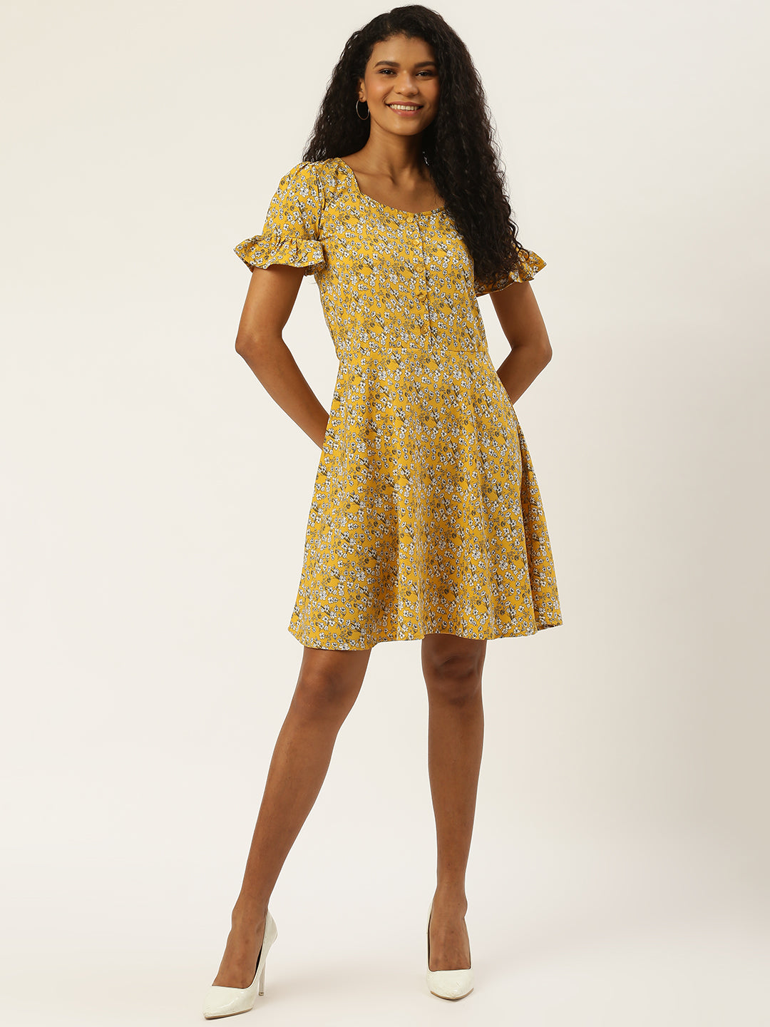 Yellow Ditsy Floral Dress