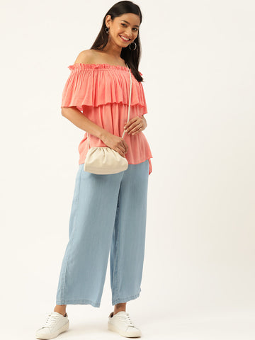 Solid Peach Off Shoulder Top