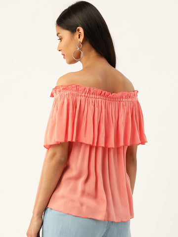 Solid Peach Off Shoulder Top