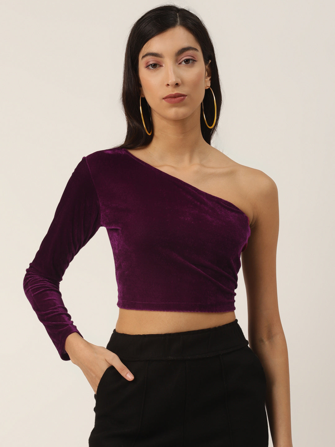 One Shoulder Purple Velvet Top