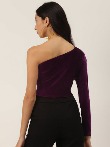 One Shoulder Purple Velvet Top