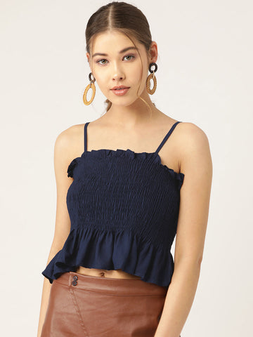 Solid Navy Smocking Top