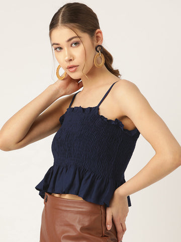 Solid Navy Smocking Top