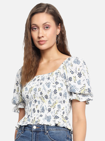 Floral White Smoking Top