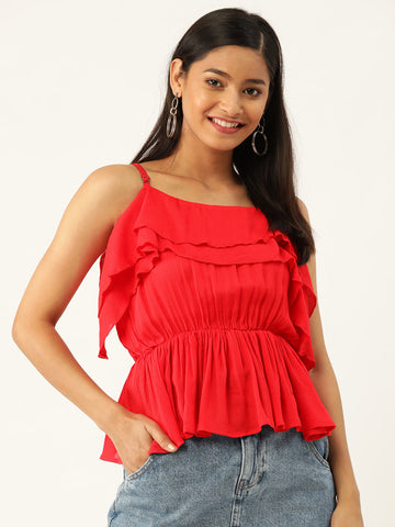 Red Peplum Party Top