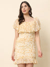 Printed Off Shoulder Dress - Cream