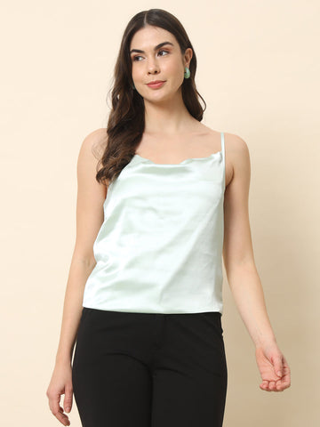 Mint Green Satin Cowl Top